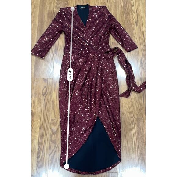 Zhivago Burgundy Sequin Kinsey Wrap Dress Women’s Size 8 Party Cocktail Evening - Picture 9 of 11